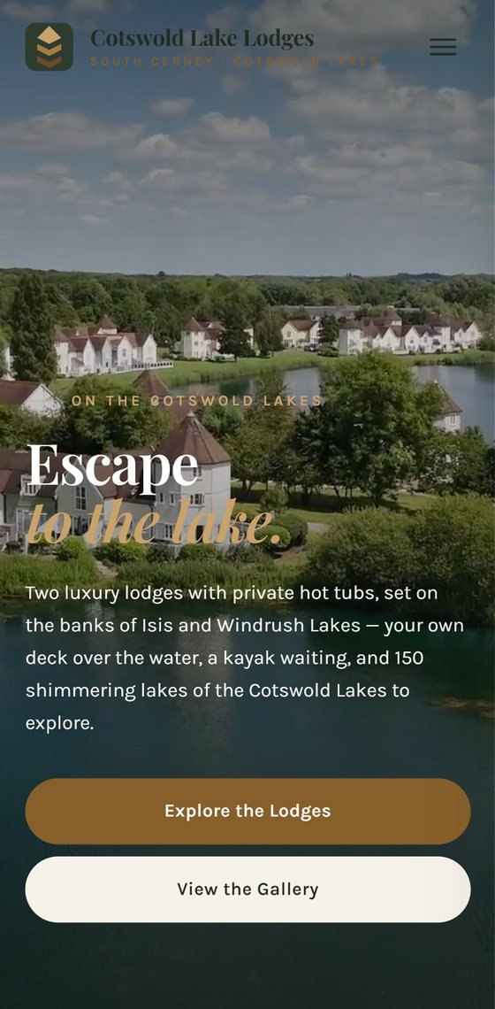 The same Cotswold Lake Lodges website on a mobile phone